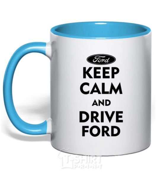 Mug with a colored handle Drive Ford sky-blue фото