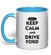 Mug with a colored handle Drive Ford sky-blue фото