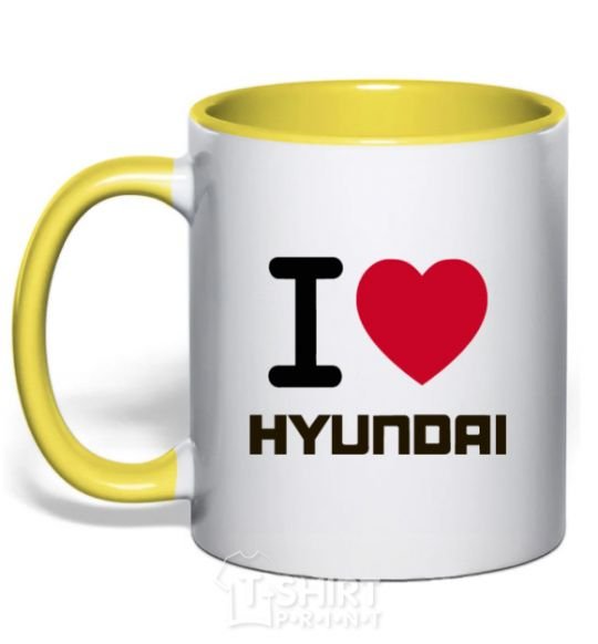 Mug with a colored handle Love Hyundai yellow фото