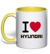 Mug with a colored handle Love Hyundai yellow фото