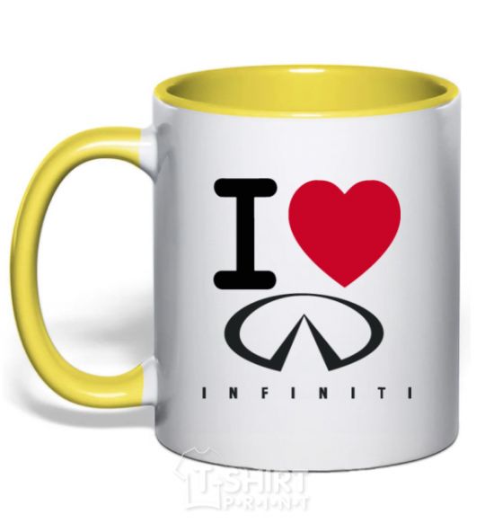Mug with a colored handle I Love Infiniti yellow фото
