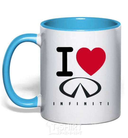 Mug with a colored handle I Love Infiniti sky-blue фото