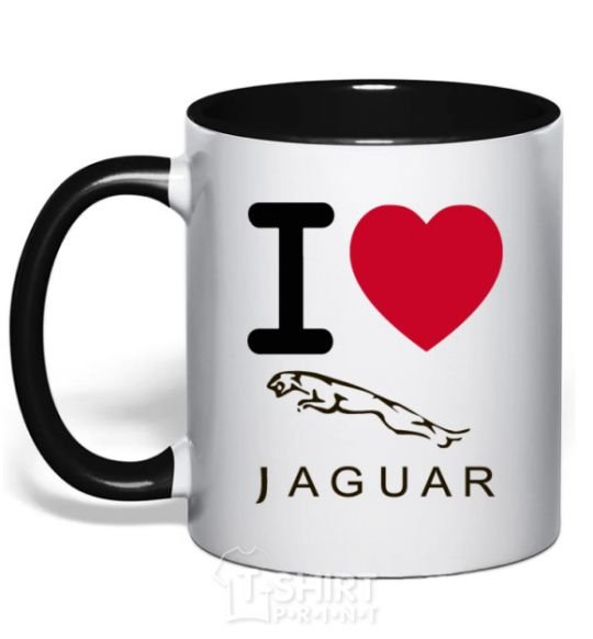 Mug with a colored handle I Love Jaguar black фото