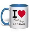 Mug with a colored handle I Love Jaguar royal-blue фото