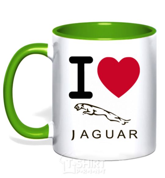 Mug with a colored handle I Love Jaguar kelly-green фото