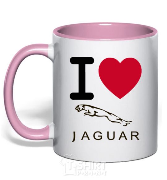 Mug with a colored handle I Love Jaguar light-pink фото