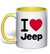 Mug with a colored handle I Love Jeep yellow фото