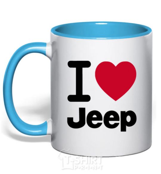 Mug with a colored handle I Love Jeep sky-blue фото