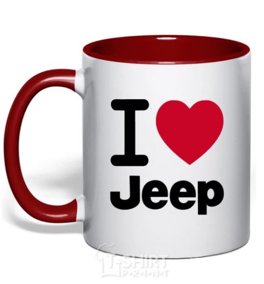 Mug with a colored handle I Love Jeep red фото