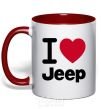 Mug with a colored handle I Love Jeep red фото