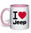 Mug with a colored handle I Love Jeep light-pink фото