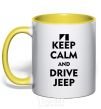 Mug with a colored handle Drive Jeep yellow фото