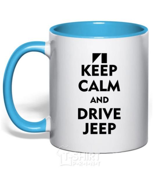 Mug with a colored handle Drive Jeep sky-blue фото