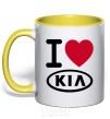 Mug with a colored handle I Love Kia yellow фото