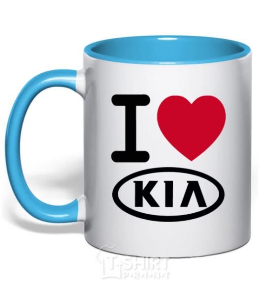 Mug with a colored handle I Love Kia sky-blue фото