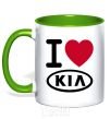 Mug with a colored handle I Love Kia kelly-green фото