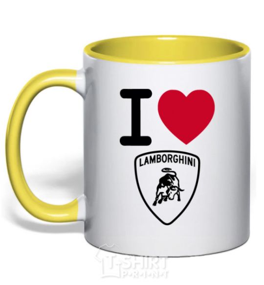 Mug with a colored handle I Love Lamborghini yellow фото