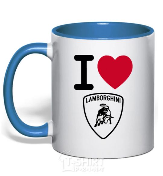 Mug with a colored handle I Love Lamborghini royal-blue фото