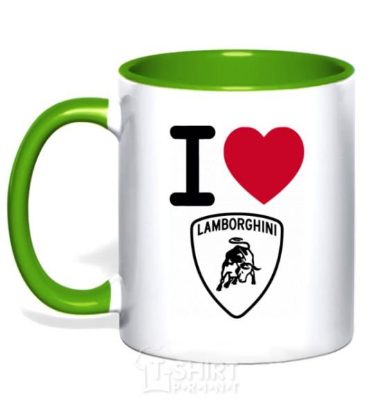 Mug with a colored handle I Love Lamborghini kelly-green фото