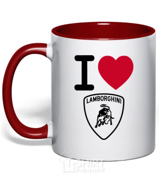 Mug with a colored handle I Love Lamborghini red фото