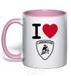 Mug with a colored handle I Love Lamborghini light-pink фото