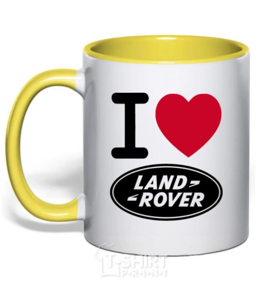 Mug with a colored handle I Love Land Rover yellow фото