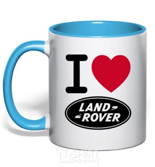 Mug with a colored handle I Love Land Rover sky-blue фото