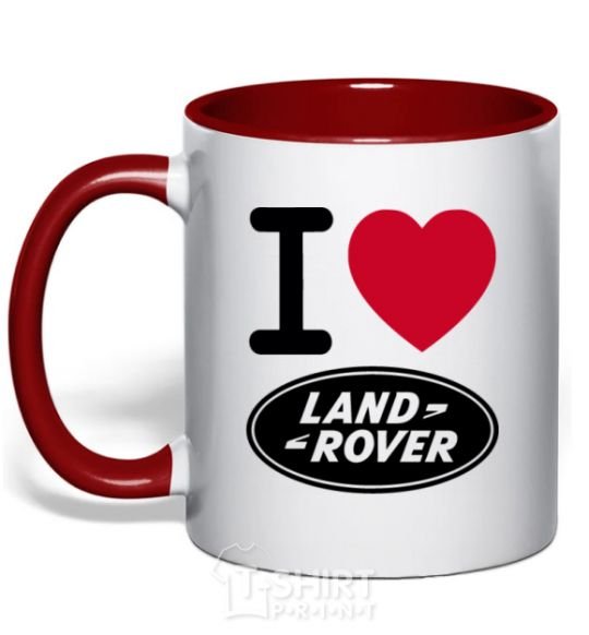 Mug with a colored handle I Love Land Rover red фото