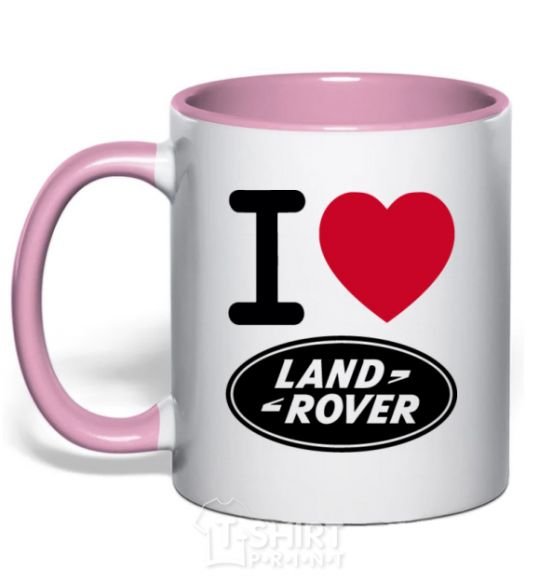 Mug with a colored handle I Love Land Rover light-pink фото