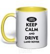 Mug with a colored handle Drive Land Rover yellow фото