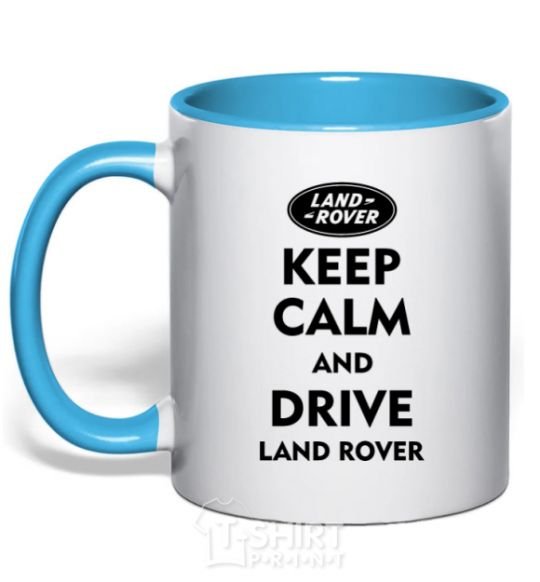 Mug with a colored handle Drive Land Rover sky-blue фото