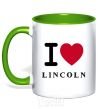 Mug with a colored handle I Love Lincoln kelly-green фото