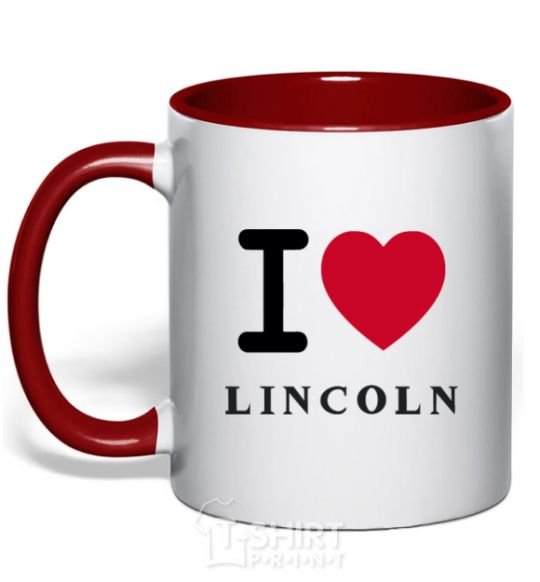 Mug with a colored handle I Love Lincoln red фото