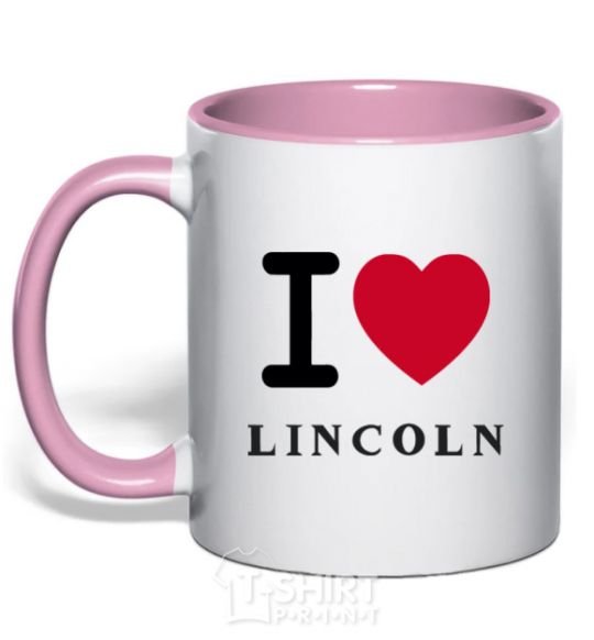 Mug with a colored handle I Love Lincoln light-pink фото