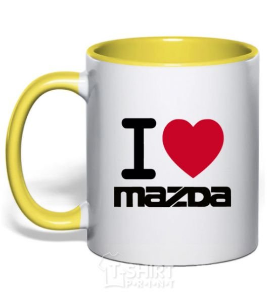 Mug with a colored handle I Love Mazda yellow фото