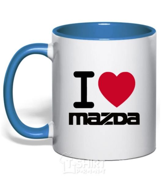 Mug with a colored handle I Love Mazda royal-blue фото