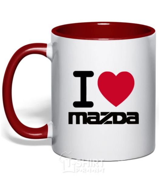 Mug with a colored handle I Love Mazda red фото