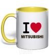 Mug with a colored handle I Love Mitsubishi yellow фото
