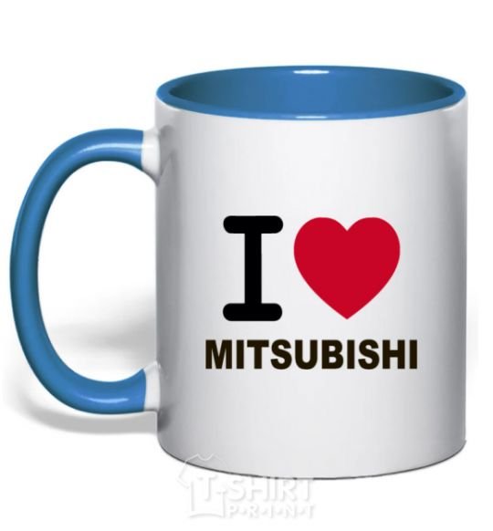 Mug with a colored handle I Love Mitsubishi royal-blue фото