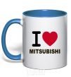 Mug with a colored handle I Love Mitsubishi royal-blue фото