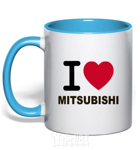 Mug with a colored handle I Love Mitsubishi sky-blue фото