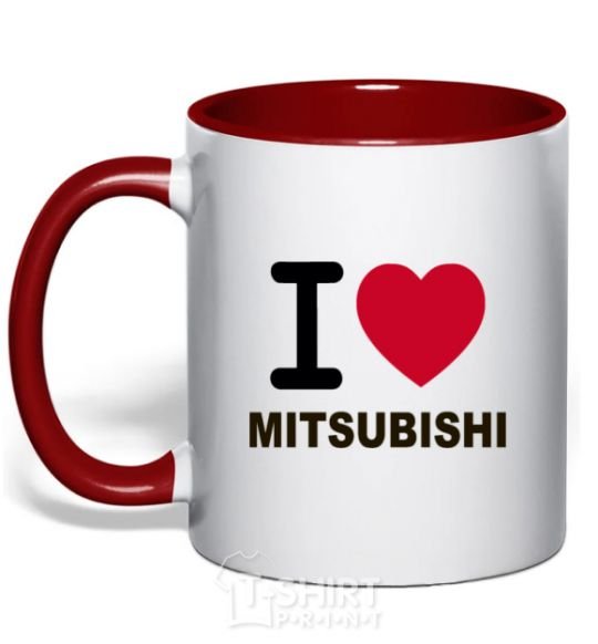 Mug with a colored handle I Love Mitsubishi red фото