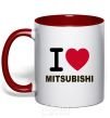 Mug with a colored handle I Love Mitsubishi red фото