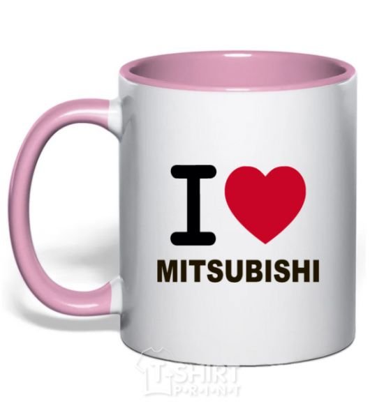 Mug with a colored handle I Love Mitsubishi light-pink фото