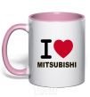 Mug with a colored handle I Love Mitsubishi light-pink фото