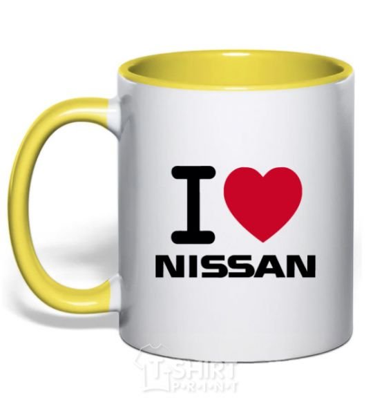 Mug with a colored handle I Love Nissan yellow фото