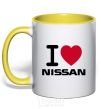 Mug with a colored handle I Love Nissan yellow фото