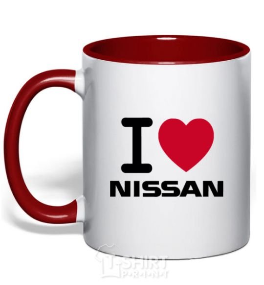 Mug with a colored handle I Love Nissan red фото