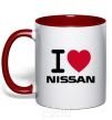 Mug with a colored handle I Love Nissan red фото