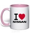 Mug with a colored handle I Love Nissan light-pink фото